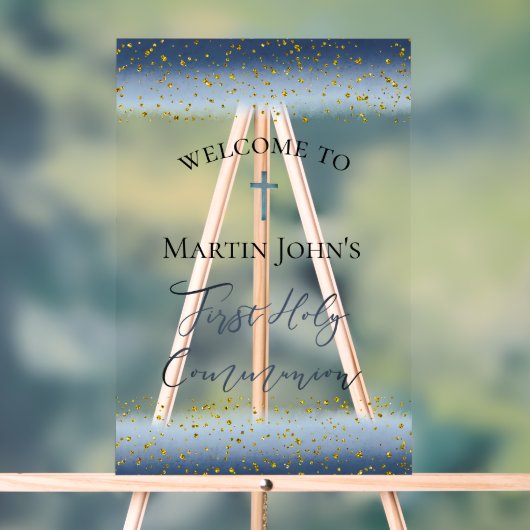  blue watercolor First Communion welcome (Neutre)