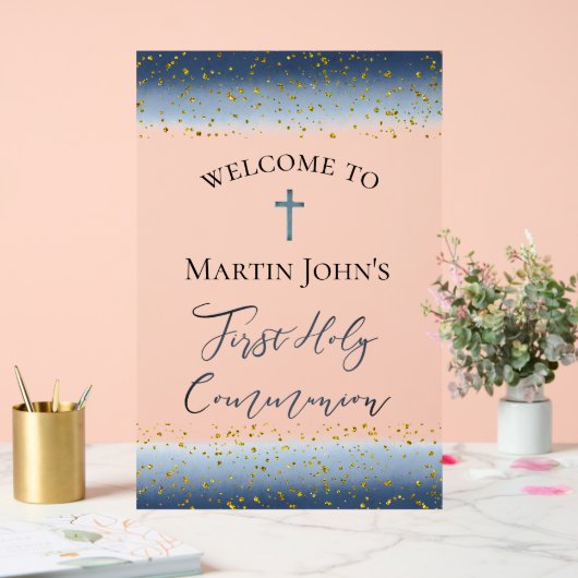 blue watercolor First Communion welcome (Mariage)