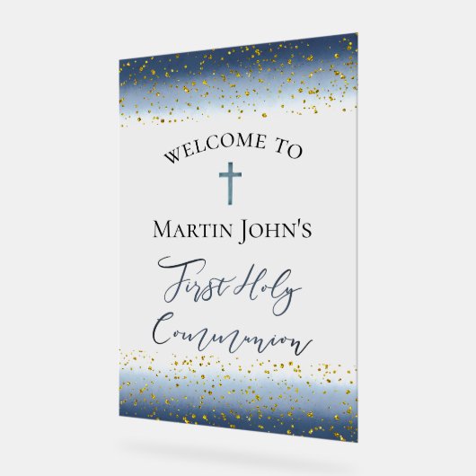 blue watercolor First Communion welcome (Angle)