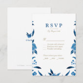 Blue Watercolor floral Chinoiserie Wedding RSVP (Devant / Derrière)