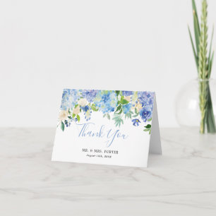Blue Watercolor Floral Mariage Merci Carte Note