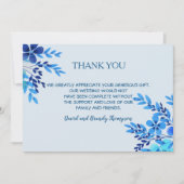 Blue Watercolor Floral Mariage Merci Note (Devant)