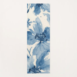 Blue Watercolor Floral Painted Botanical Whimsical Yogamat