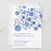 Blue Watercolor Floral Wedding Invitation (Devant)
