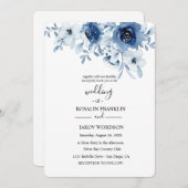 blue watercolor floral wedding Invitation Kaart (Voorkant / Achterkant)