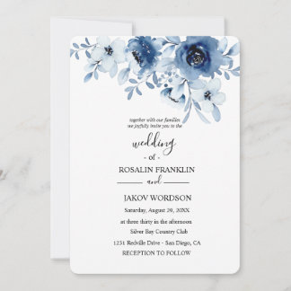 blue watercolor floral wedding Invitation Kaart