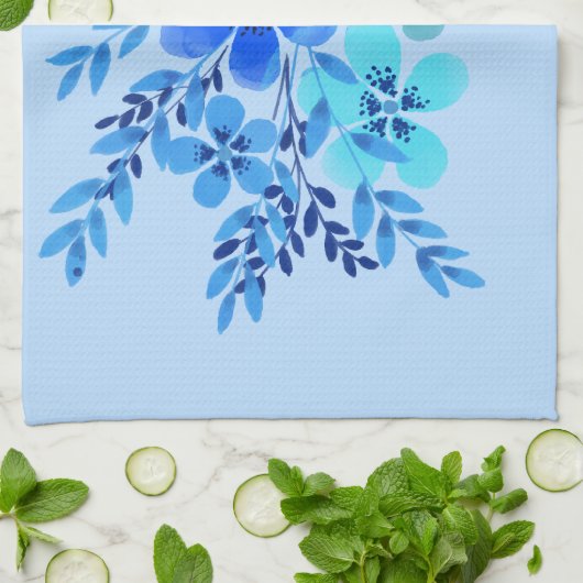 Blue Watercolor Flower Theedoek (Gevouwen)