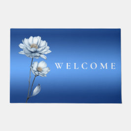 Blue Watercolor Flowers Doormat Deurmat