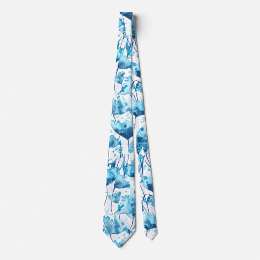 Blue watercolor flowers stropdas (Voorkant)