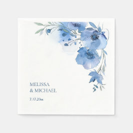 Blue Watercolor Flowers Wedding Servet