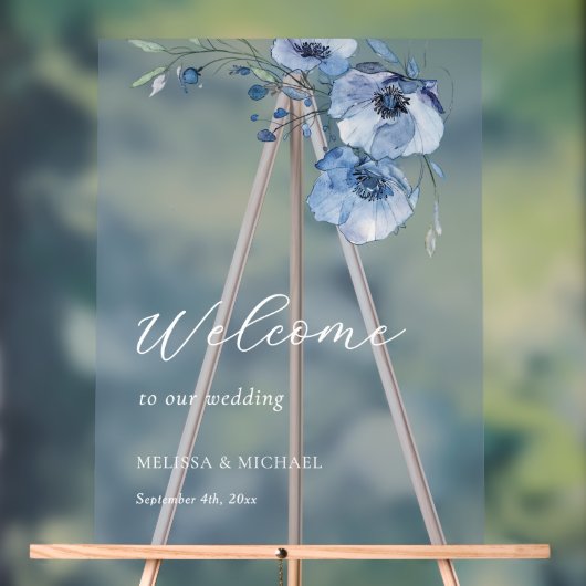 Blue Watercolor Flowers Wedding  Welcome (Neutre)