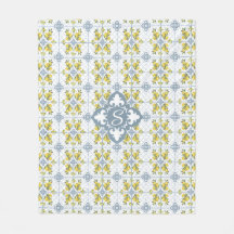 Blue Watercolor French Country Lemon Name Monogram