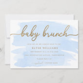 Blue Watercolor Gold Baby Brunch Invitation (Devant)