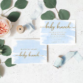 Blue Watercolor Gold Baby Brunch Invitation