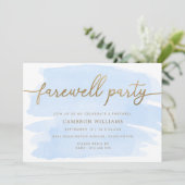 Blue Watercolor Gold Farewell Party Invitation (Debout devant)