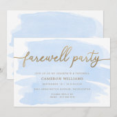 Blue Watercolor Gold Farewell Party Invitation (Devant / Derrière)