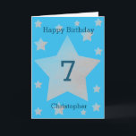 Blue Watercolor Gris Stars 7e carte d'anniversaire<br><div class="desc">L'aquarelle grise étoiles heureux 7ème anniversaire carte pour petit-fils, fils, neveu et plus. L'avant est décorée d'étoiles gris aquarelle et d'un endroit où vous pouvez personnaliser avec le nom du récipiendaire de l'anniversaire. Le message de la carte intérieure peut être facilement personnalisé et le dos avec l'année. Cela ferait une...</div>
