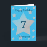 Blue Watercolor Gris Stars 7e carte d'anniversaire<br><div class="desc">L'aquarelle grise étoiles heureux 7ème anniversaire carte pour petit-fils, fils, neveu et plus. L'avant est décorée d'étoiles gris aquarelle et d'un endroit où vous pouvez personnaliser avec le nom du récipiendaire de l'anniversaire. Le message de la carte intérieure peut être facilement personnalisé et le dos avec l'année. Cela ferait une...</div>