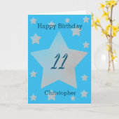 Blue Watercolor Gris Stars Carte 11e anniversaire (Fleur jaune)