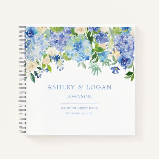 Blue Watercolor hydrangea Mariage Livre d'or (Devant)