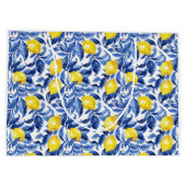 Blue Watercolor Lemon Pattern  Groot Cadeauzakje (Achterkant)