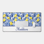 Blue Watercolor Lemon Pattern Monogram Name (Clavier et souris)