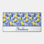 Blue Watercolor Lemon Pattern Monogram Name (Recto)