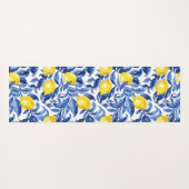 Blue Watercolor Lemon Pattern Monogram Name Yogamat (Achterkant (horizontaal))