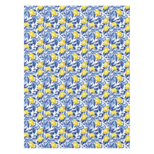Blue Watercolor Lemon Pattern Tafelkleed (Voorkant)