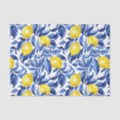 Blue Watercolor Lemon Pattern  Tissuepapier (Voorkant)