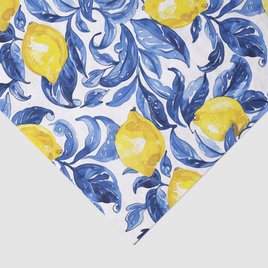 Blue Watercolor Lemon Pattern  Tissuepapier (Detail)