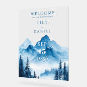 Blue Watercolor Mountains Mariage Bienvenue (Angle)