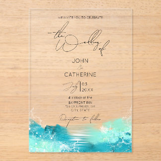Blue Watercolor Ocean Acrylic Wedding Invitation