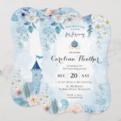 Blue Watercolor Princess Castle Girl Invitation (Devant / Derrière)