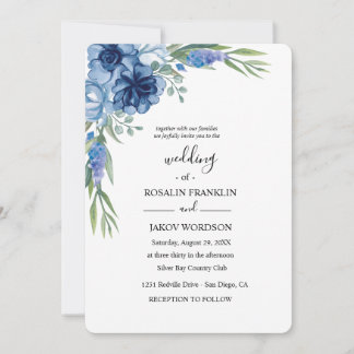 blue watercolor rustic wedding kaart