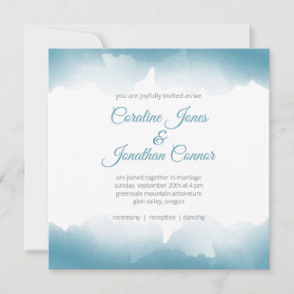 Blue Watercolor Square Wedding Invitation Kaart