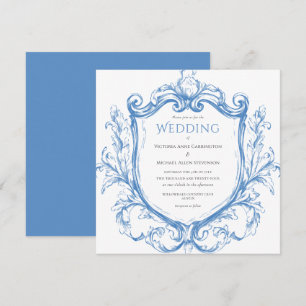 Blue Watercolor Vintage Wedding Invitation