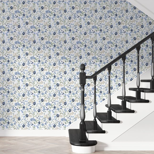 Blue Watercolor Wildflower Behang (Creator heeft geüpload)