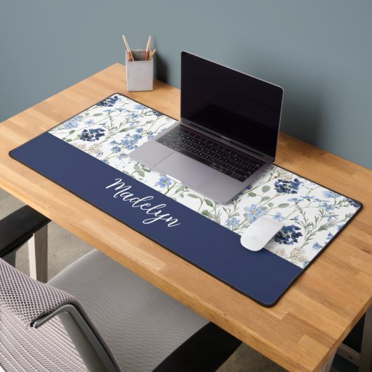 Blue Watercolor Wildflower Monogram Name (Bureau 2)