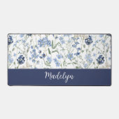 Blue Watercolor Wildflower Monogram Name Bureaumat (Voorkant)