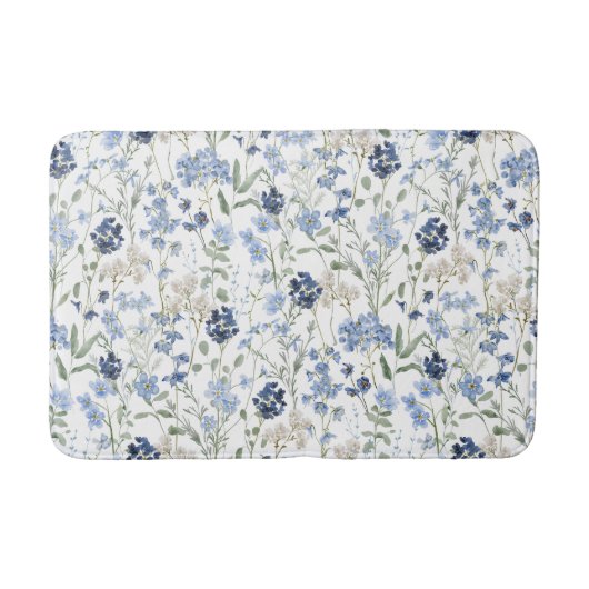 Blue Watercolor Wildflower Pattern Badmat (Voorkant)