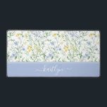 Blue Watercolor Wildflowers<br><div class="desc">This 31.5" x 15.5" blue and yellow boho wildflower pattern desk mat with your name in a modern and trendy script font would look beautiful on your desk,  accessorizing your living space to a new heightened look.</div>