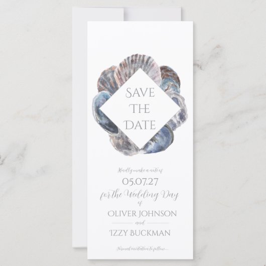 Blue Watercolour Sea Shell Save the Date Flat Card (Voorkant)