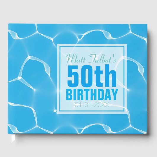 Blue Waterpool 50th Birthday Guest Book Gastenboek (Voorkant)