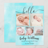 Blue waterverf 5 grid foto baby aankondiging (Voorkant / Achterkant)