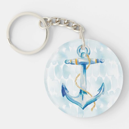 Blue Waterverf Anchor Sleutelhanger (Voorkant)