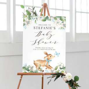 Blue Waterverf Baby Deer Woodland Baby shower Poster