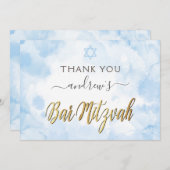 Blue Waterverf Bar Mitzvah Bedankkaart (Voorkant / Achterkant)