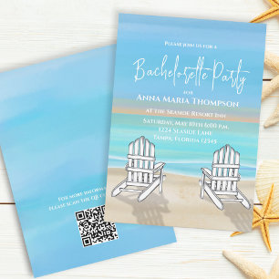 Blue Waterverf Beach Bachelorette Party QR Code Kaart