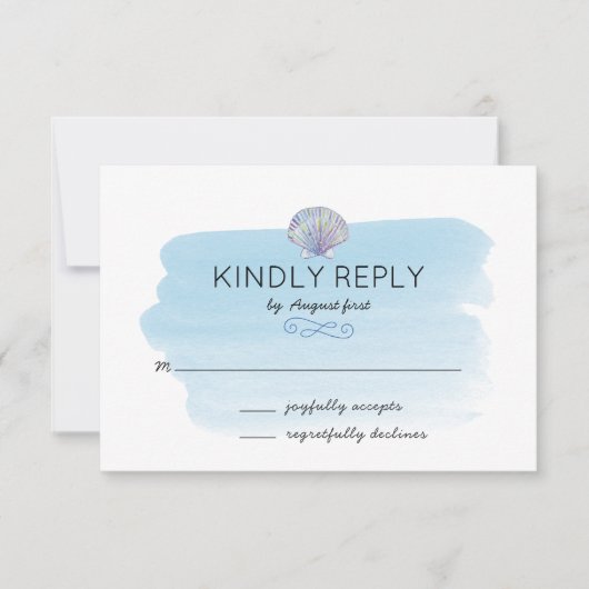 Blue Waterverf Beach Wedding RSVP Card (Voorkant)